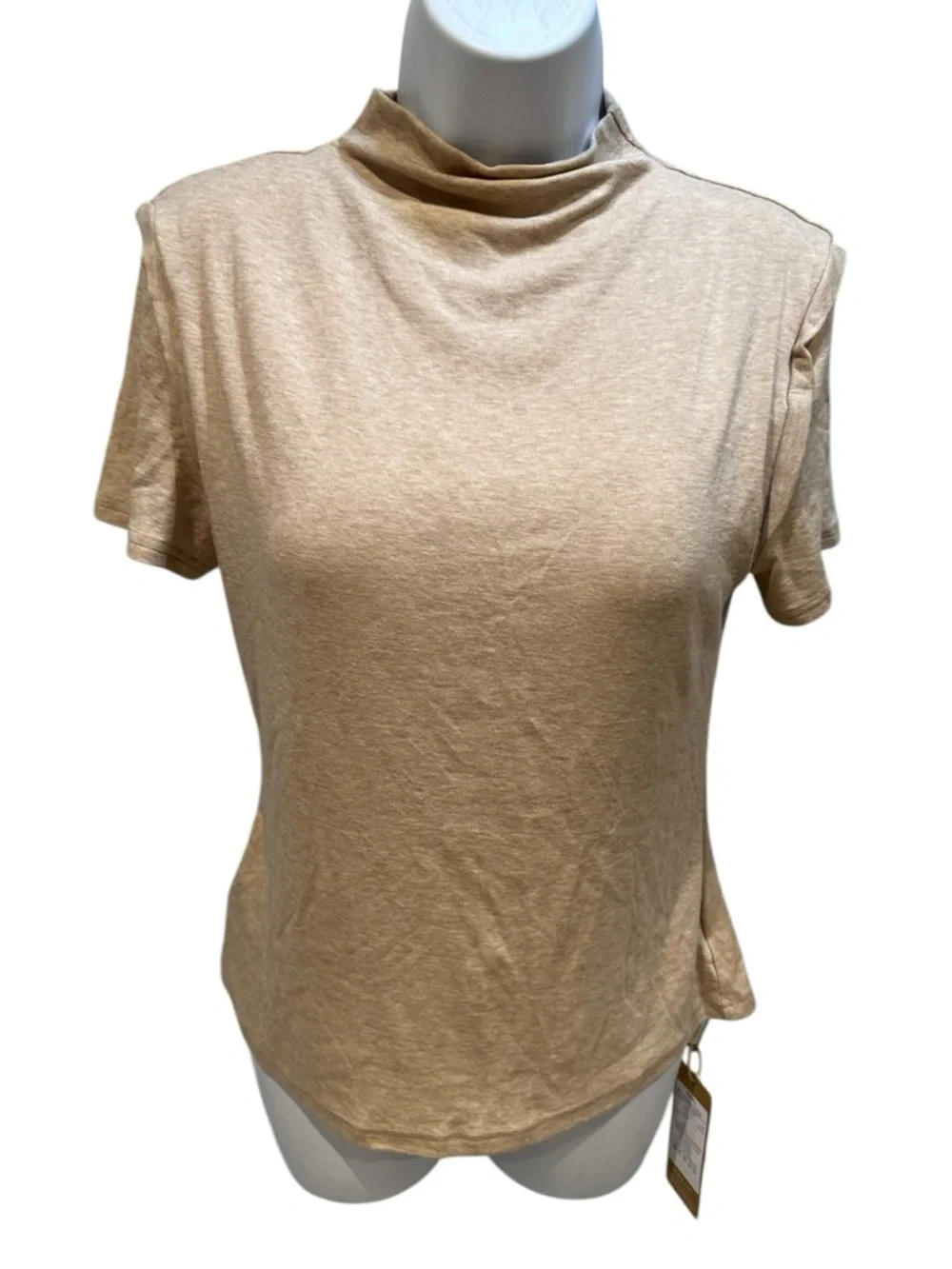 OGL Women's Short Sleeve Built-In Bra Top in Light Beige - Picture 7 of 16